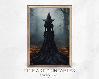 Bruja en el bosque, arte de pared de bruja vintage, arte de pared de bruja, decoración oscura, póster vintage, impresión de póster artístico, academia oscura, gótico victoriano, oscuro