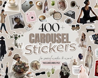 400+ Carousel Stickers | Digital Sticker Pack PNG | Aesthetic Canva Stickers | Social Media PLR MRR Resell Bundle Kit | Planner Stickers