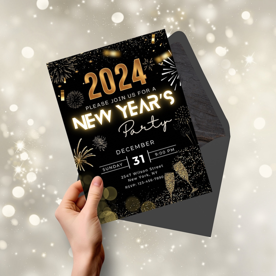 New Year's Eve Party Invitation Template, Confetti, New Years Party ...