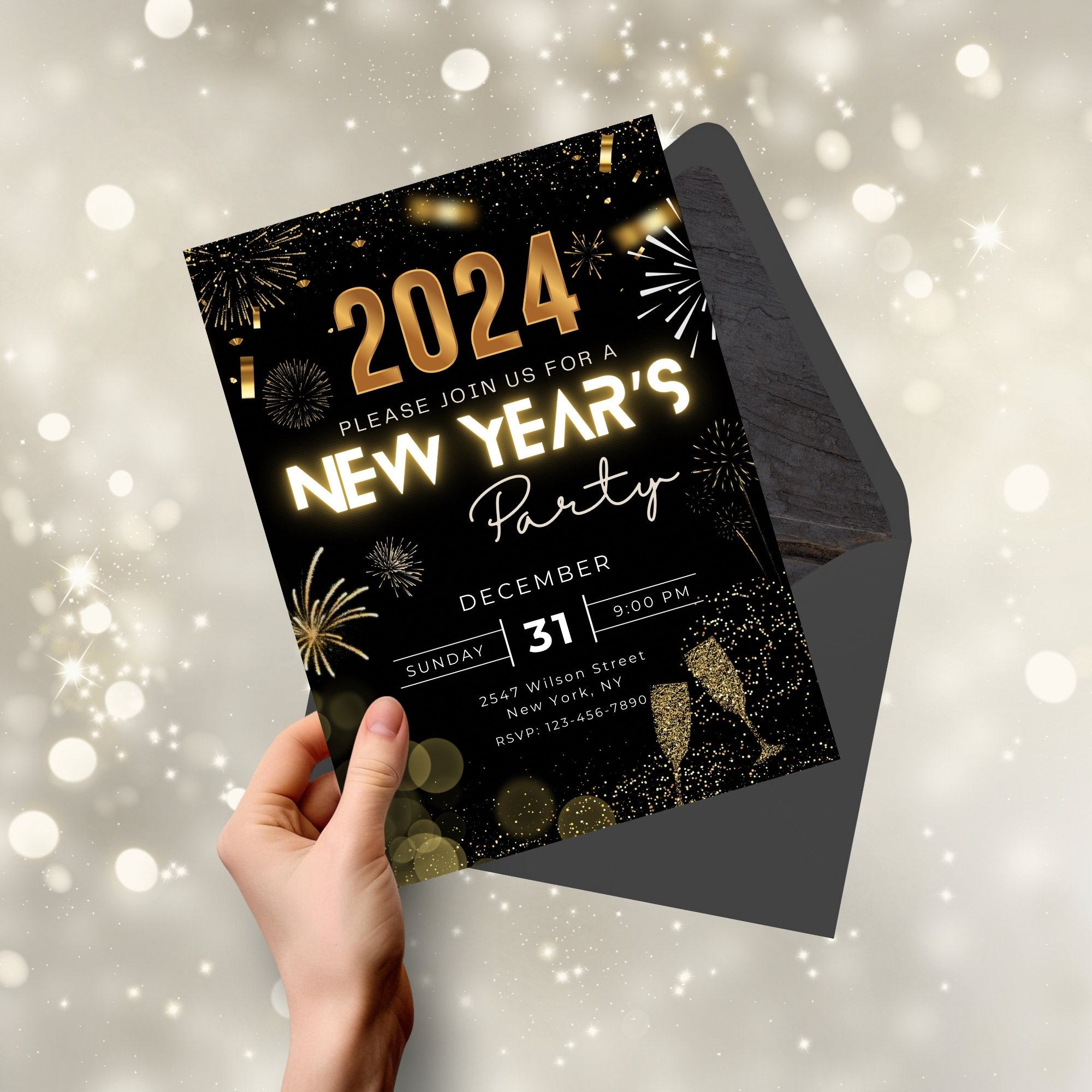 New Year's Eve Party Invitation Template, Confetti, New Years Party ...