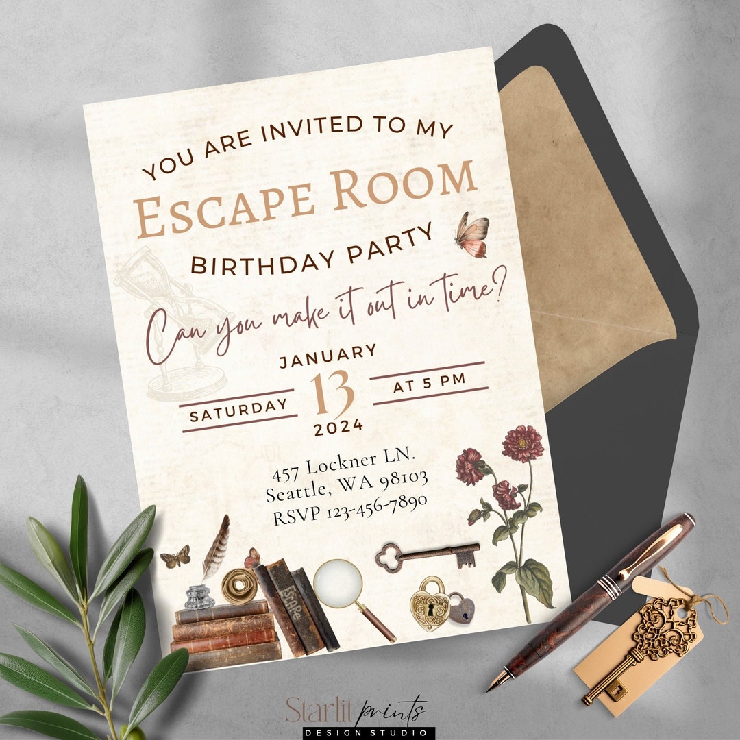 Escape Room Birthday Invitation, Printable Mystery Birthday, Party