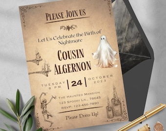 Halloween Invitation, Editable invite, Spooky party, template, costume, skull, ghost printable, digital download, birthday, teen, adult, boo