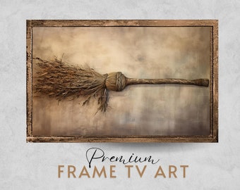 Vintage Witch Broom Halloween Frame TV Art | Spooky Samsung Frame Artwork | Digital Download | Seasonal Wall Décor