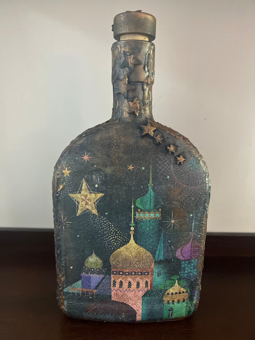 Decoupage Bottle Art Etsy
