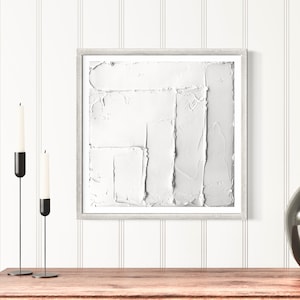 Quadratische Chevron-Linie Abstrakte Kunstmalerei | Weiße strukturierte Leinwand Wandkunst | Minimalistische Gipskunst