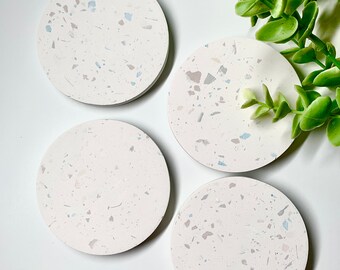 Terrazzo Coaster Set of 4 Neutral Stone Color  | Handmade Terrazzo Coasters