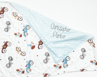 Manta personalizada para bebé, manta con coches para niños, manta Minky con nombre, regalo para recién nacido, manta bordada para niño, 118