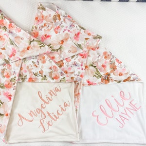 Personalized Baby Blanket with Name for Girl, Personalized New Baby Gift Girl, Floral Minky Blanket with Name, Baby Shower Gift Girl, 94
