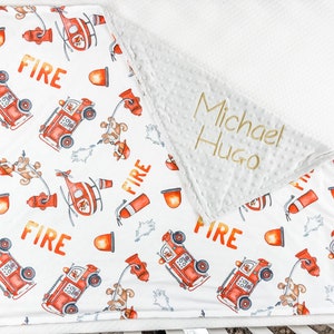 Personalized Baby Blanket, Customized blanket for Boy, Minky Blanket with Name, Baby Shower Gift Boy, blanket with Fire tracks, 109