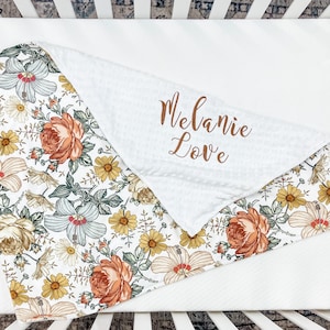 Personalized Baby Blanket with Name for Girl, Personalized New Baby Gift Girl, Floral Minky Blanket with Name, Baby Gift Girl Newborn, 54