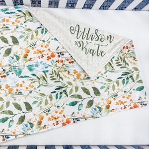 Floral Blanket for Baby Girl, Baby Shower Gift For Girl, Personalized Baby Blanket, Embroidered Baby Blanket, Minky Blanket with name, 78