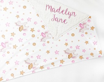 Unicorn Blanket for Girl, Personalized Blanket for New Baby Gift Girl, Minky Blanket with Unicorn, Baby Shower Gift, Unique baby gift,114