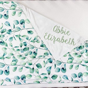 Personalized Baby Blanket, Boho Style Blanket for Baby, Minky Blanket with Name, Baby Gift, Embroidered blanket, Teal green blanket, 56