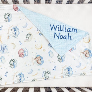 Personalized Baby Blanket, Blanket with Animals for Girls and Boys, Minky Blanket with Name, Baby Shower Gift, Embroidered blanket, 23