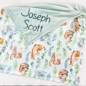 Personalized Baby Blanket, Blanket with Animals for Boys And Girls, Minky Blanket with Name, Baby Shower Gift, Embroidered blanket, 59