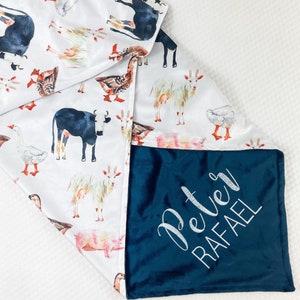 Minky blanket with farm animals, Personalized Baby Blanket, Unique Baby Shower Gift, Blanket with Name, Custom Gift For Baby, 111