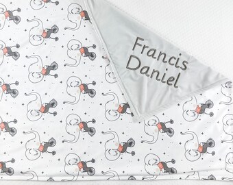 Cobertor minky com elefantes, cobertor de bebê personalizado para menina e menino, presente de chá de bebê, cobertor com nome, presente personalizado para bebê, 15