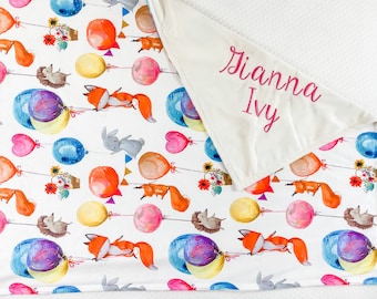 Manta Minky con animales, Manta de bebé personalizada para niño y niña, Regalo de baby shower, Manta colorida con nombre, Regalo de bebé personalizado, 110