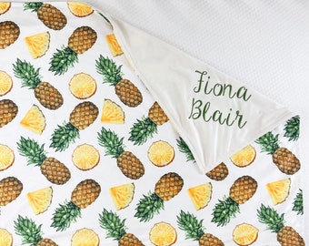 Coperta Minky per ragazza, coperta personalizzata per bambini, coperta per bambini con nome, regalo per baby shower, coperta con ananas, coperta gialla per bambini, 85
