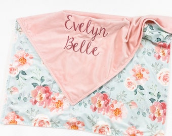Personalized Baby Girl Blanket, Minky Baby Blanket Floral, Nursery for Girl, Baby Shower Gift, Floral Baby Blanket, Blanket With Name, 103