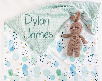 Minky Blanket For Baby, Blanket With Personalization, Teal blue Blanket for Baby, Minky Blanket with Name, Baby Shower Gift, Girl Nursery,81