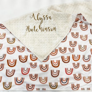 Personalized Baby Blanket, Rainbow baby gift, Boho Style Minky Blanket with Name, Baby Gift Newborn, Embroidered blanket for baby , 6