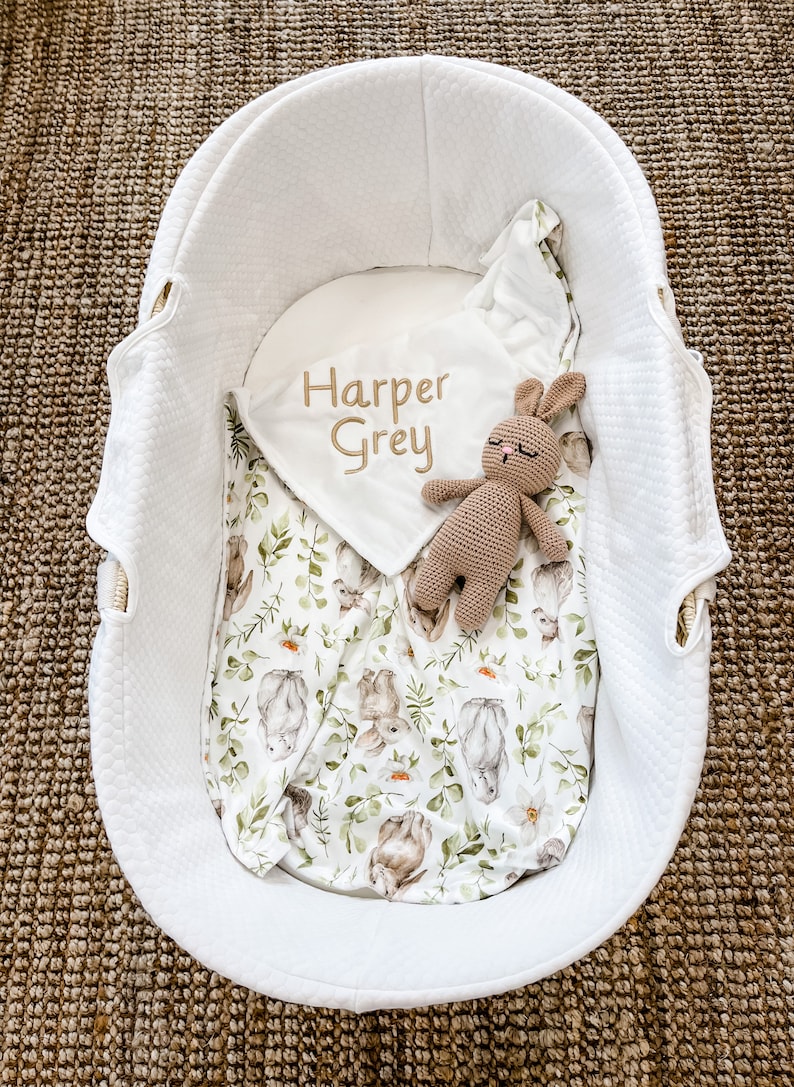 Neutral Minky Blanket With Rabbits Personalized Baby Blanket Etsy