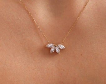 Marquise Diamond Necklace by SylphyMinimalist • Flower Petal Diamond Necklace • Flower Necklace • Bridesmaid Gift