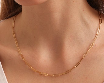 14K Gold Paperclip Chain Necklace, Thick Chain Necklace | Paper Clip Necklace, Gold Link Necklace | Chain Choker Necklace, 925 Silver Chain