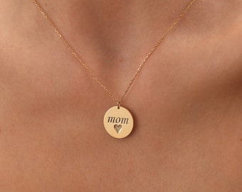 Mom Necklace with Personalized, Mom Gold Silver Disk Pendant, Mothers Day Gift for Mom, Birthday Gift for Mom, Necklace for Mom