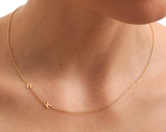 Sideways Necklace - Gold Initials - Mom Day Gift - Gifts for Mom - Minimalist Look - Gold Necklace - Bridesmaids Gift - Letter Necklace