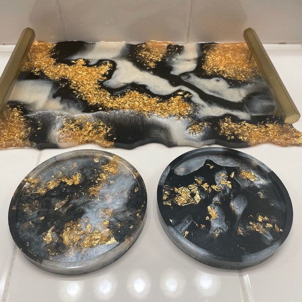 Black Marble Coffee Table Tray Etsy