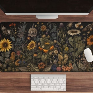 Cottagecore Floral Desk Mat: Sunflower, Lavender, Mushroom Keyboard Mat