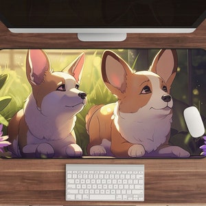 Bonita alfombrilla de escritorio Corgi, alfombrilla de ratón kawaii más vendida, alfombrilla de teclado grande estética, alfombrilla de ratón extendida con decoración de escritorio de perro de dibujos animados, regalo para amantes de los perros