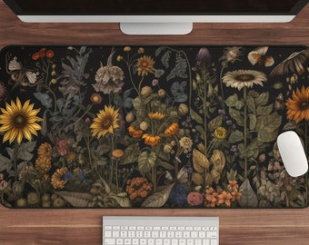 Cottagecore Floral Desk Mat: Sunflower, Lavender, Mushroom Keyboard Mat