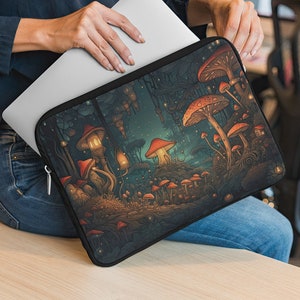 Enchanting Witchy & Dark Cottagecore Laptop Sleeve - Mystical Mushroom Forest, Durable Laptop Cover, Aesthetic Night Scenery Design
