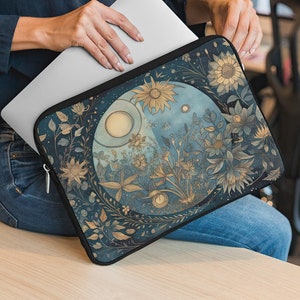 Celestial Floral Laptop Bag - Enchanted Night Sky, Cosmic Garden Art, Unique Tech Accessory, Starry Workspace Laptop Sleeve
