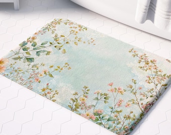 Floral Bathroom Rug: Memory Foam Comfort (Pink, Boho Style)