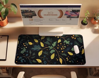Dark Cottagecore Desk Mat: Botanical Night Forest Gaming Mouse Pad