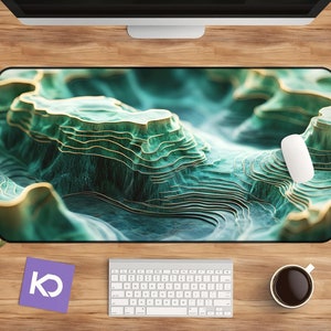 Topographic Desk Mat - Artistic Green Mousepad for Nature-Loving Offices and Gaming