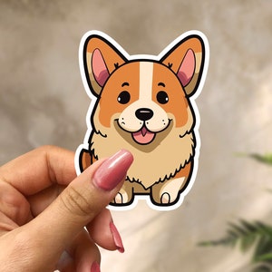 Bonita pegatina de Corgi/calcomanía de vinilo kawaii para amantes de los perros, papelería de cachorro chibi para decorar y coleccionar, ilustración de animales de dibujos animados