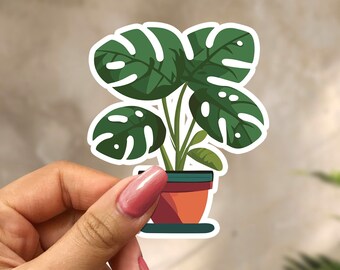 Monstera Sticker - Adorable Tropical Leaf Vinyl Decal for Plant Lovers, Perfect for Boho Decor