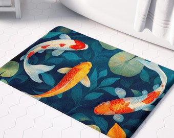 Koi Fish Bath Mat: Plush, Absorbent, Non-Slip Comfort for Spa-Like Bathroom