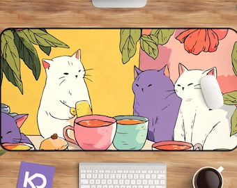 Alfombrilla de ratón Kawaii con forma de gato anime, tapete de escritorio morado, regalo para gamers