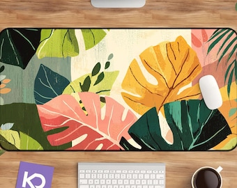 Desk Mat: Monstera Leaf Pattern - Extra Large, Non-Slip Surface
