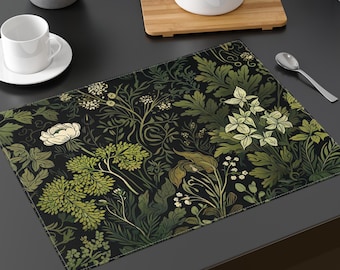 Mantel individual floral oscuro: diseño botánico victoriano - Sarga de algodón