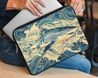 Shark Laptop Sleeve - Stylish Ocean Wave Design for Shark Lovers, Macbook Air/Pro 13 & 15 Case, Perfect Cute Gift