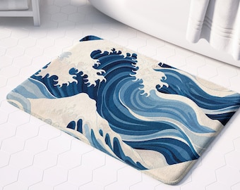 Japanese Art Inspired Bath Mat for a Zen Bathroom Experience, Non-Slip & Memory Foam