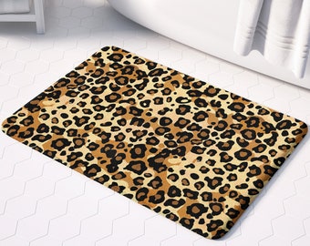 Leopard Print Memory Foam Bath Mat: Absorbent, Non-Slip