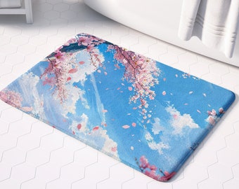 Cherry Blossom Bath Mat: Soft & Non-Slip for Spring Bathroom Refresh, Sakura-inspired Home Accent